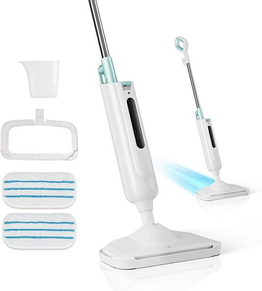 DUMOS Steam Mop for Floor Cleaning, Detachable Handheld Steam Cleaner, Suitable for All Floors Like Tiles, Hardwood, Stone, Lightweight with 2 Washable Pads,White and Green