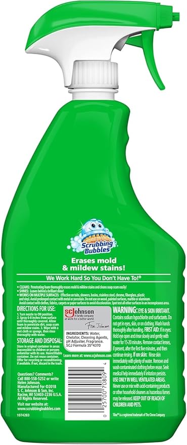 Scrubbing Bubbles Foaming Bleach Bathroom and Shower Cleaner Spray, Helps Erase Mold & Mildew, 32oz (Pack of 8)