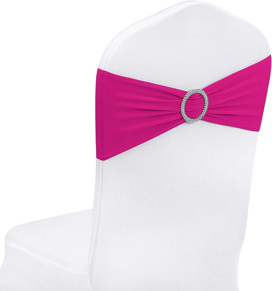 Peomeise Fuchsia Spandex Chair Sashes - 25pcs with Buckle Slider for Weddings & Parties