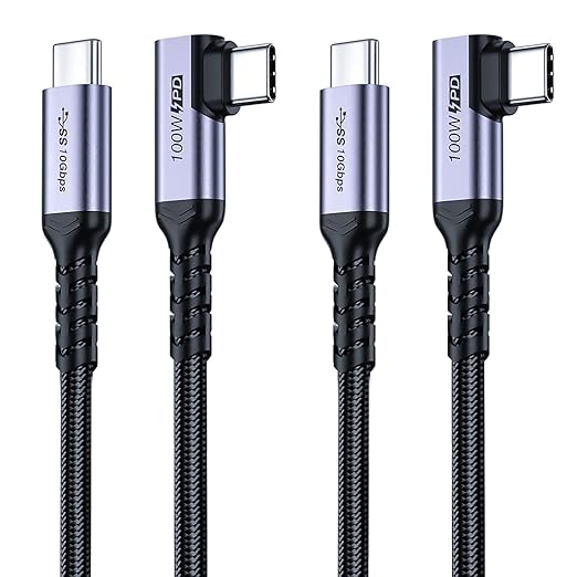 SUMPK USB C 3.1 Data Cable 10FT 2 Packs, Right Angle 100W Gen 2 Fast Charging 10Gbps High Speed Transfer Cable, 4k 60hz Video Output PD Cord Compatible for Monitor Display, Thunderbolt 3, MacBook Pro