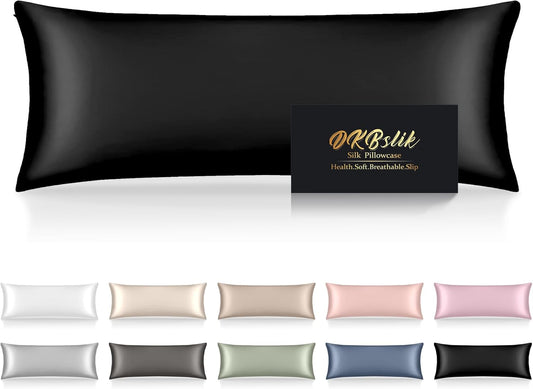 Skiennix Mulberry Silk Body Pillowcase - Smooth, Cooling, Anti-Acne | 20x54 Inches, Black