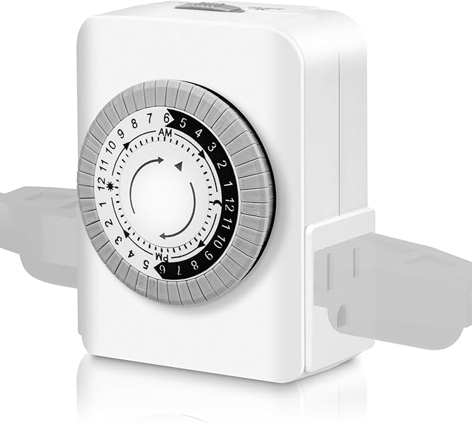 AaiVrylliz Outlet Timer,Timers for Electrical Outlets Indoor with 3-Prong Dual Outlet,24-Hour 30 Minute Daily On/Off Cycle, Plug-in Mechanical Timers for Christmas Lights, Lamps, Grow Light (2-Pack)