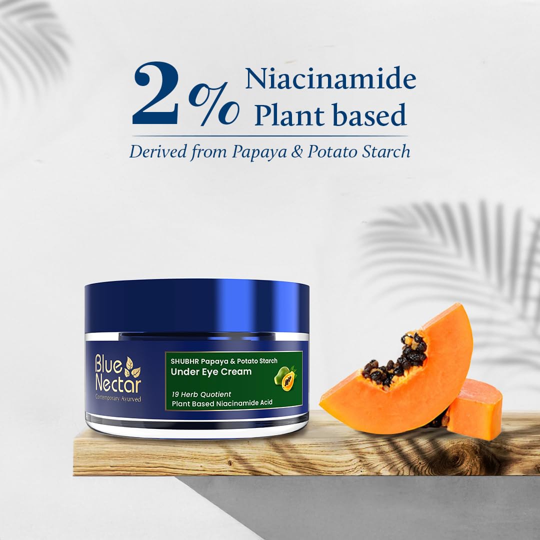 Blue Nectar Under Eye Cream for Women | Natural Niacinamide Eye Cream with Papaya & Potato | Lightweight Herbal Formula Enriched with Neem & Aloe Vera (18 Herbs, 0.53Oz)