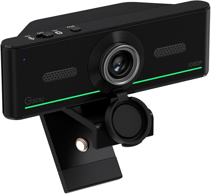 Gsou 1080P Webcam with Mics, Auto Light Correction,USB Plug&Play,Privacy Cover, Computer camera Connect Bluetooth Headset/Earphone/Speaker, Full HD Webcam for High-End Business Meetings&Live Streaming