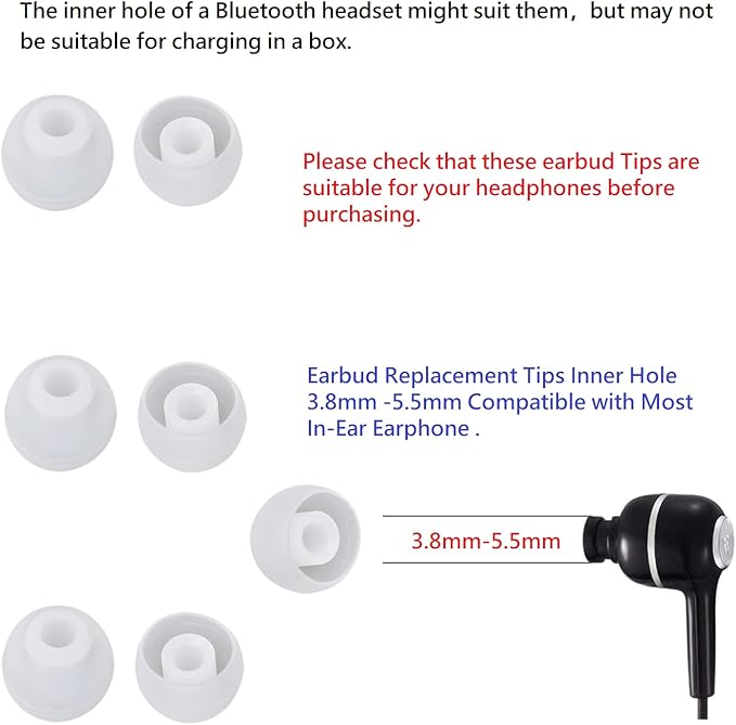 CYADCI 36 Pieces Medium Earbud Tips Soft and Comfortable Ear Bud Replacement Pieces Silicone Fit Most in-Ear Headphones，Inner Hole 3.8mm -5.5mm，Medium Clear White Replacement Eartips