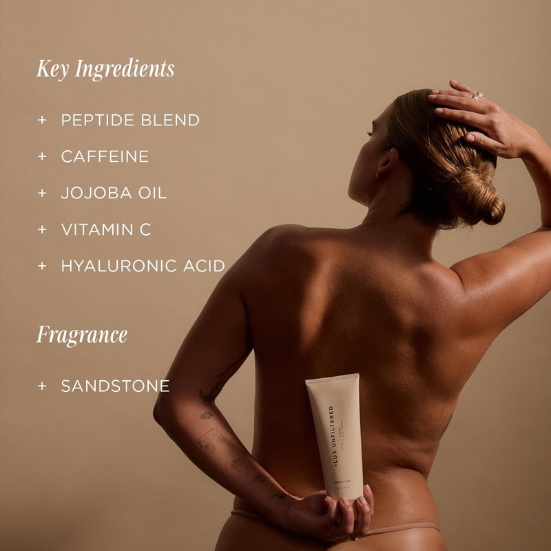 + Lux Unfiltered N°14 Sculpting, Firming, & Conditioning Body Cream for Women - Firming Body Lotion with Peptide Blend & Caffeine - Tones, Sculpts, & Hydrates - Vegan & Cruelty Free - Sandstone