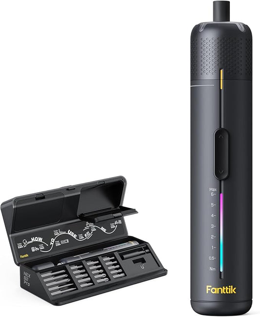 Fanttik S2 Pro Electric Screwdriver, Cordless Screwdriver Set, 7 Torque Settings, 0.5 to 6N.m, 20 Magnetic Bits, 1/4''Hex Shank, with 90° Angle Adapter, for Furniture, Household Repairs(Space Grey)