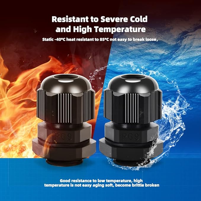 CGELE Cable Gland 20 Pack Plastic Waterproof Adjustable Connector 4-8mm PG9 Strain Relief Cord Connectors Joints Nylon with Gaskets