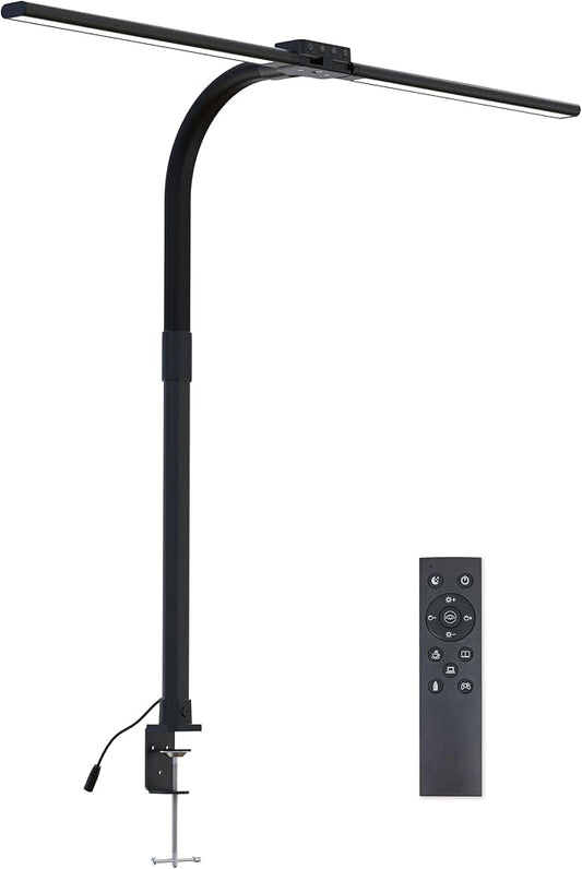CRLIVOING Full Spectrum LED Desk Lamp, Sun Lamp 15W Eye-Caring Table Light with CRI≥95, Flicker-Free, Low Blue Light, 2700K-6500K, Stepless Dimming, 360° Arm, Clamp Base for Office & Study