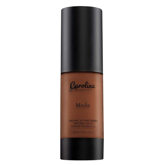 Carolina Cosmetics - Plant-Based Foundation in Mocha Shade - Hydrating, Pore-Minimizing & Buildable Coverage - Vegan, Non-GMO, Gluten-Free, Paraben-Free- Sun Protection - 1Fl Oz