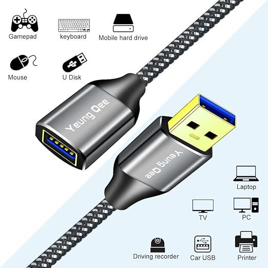 Yeung Qee USB 3.0 Extension Cable 1 ft,5Gbps High Speed USB 3.0 Type A Male to Female Extension Cord,USB Extension Lead Compatible with USB Flash Drive, Hard Drive, Card Reader,Scanner,Keyboard (1FT)