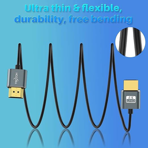 Twozoh Slim 4K HDMI Cable 3.3FT 5 Pack, Ultra Thin & Flexible Skinny HDMI to HDMI 2.0 Cord Support 4K/60HZ 18gbps Laptop, Monitor, PS5, PS4, Xbox One, Fire TV