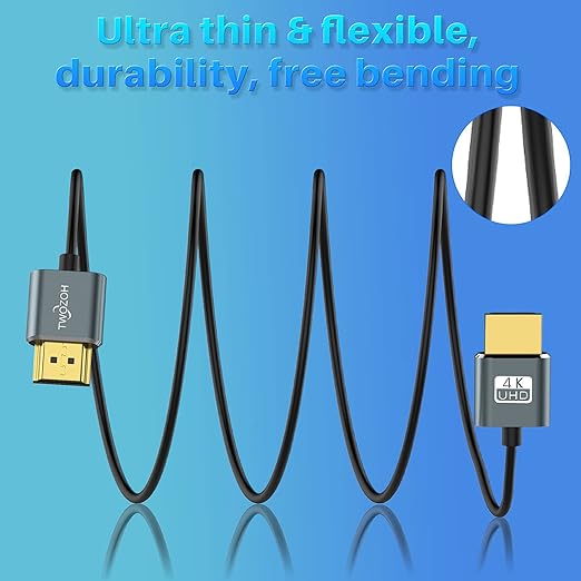 Twozoh Slim 4K HDMI Cable 6.6FT 10 Pack, Ultra Thin & Flexible Skinny HDMI to HDMI 2.0 Cord Support 4K/60HZ 18gbps Laptop, Monitor, PS5, PS4, Xbox One, Fire TV