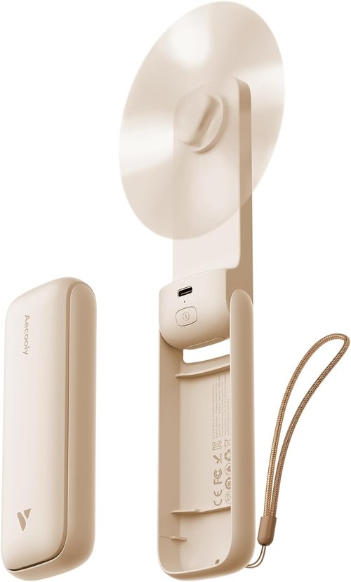 Aecooly Slim Portable Fan - USB Rechargeable Mini Handheld Fan | 24H Max Cooling Time, Foldable for Travel - Beige (2 Pack)