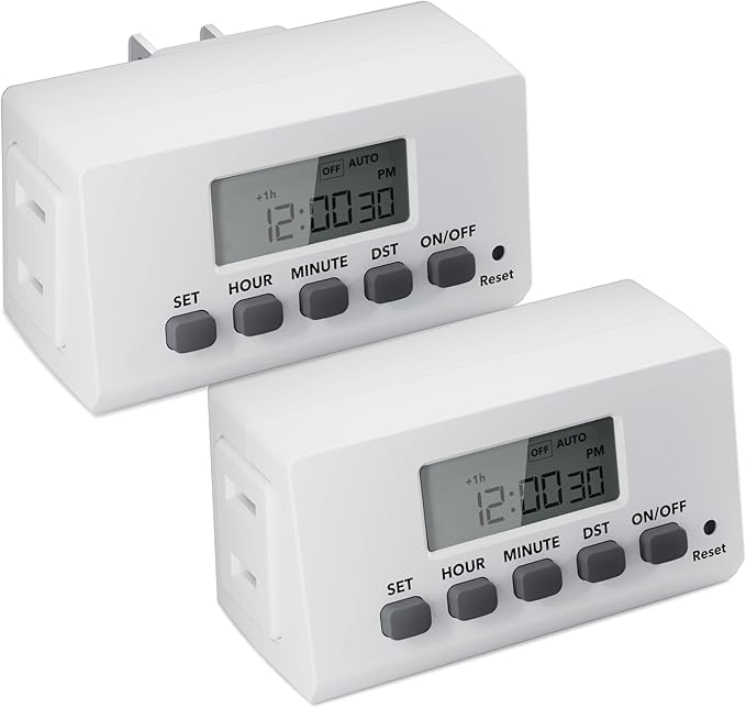 BN-LINK Indoor Digital Timer Outlet,24 Hour Light Timer Easy Programmable,Mini 2 Prong Plug in Timers for Electrical Outlets,Lamps,Fans,2 On/Off Programs,2 Pack,15A/1875W, ETL Listed