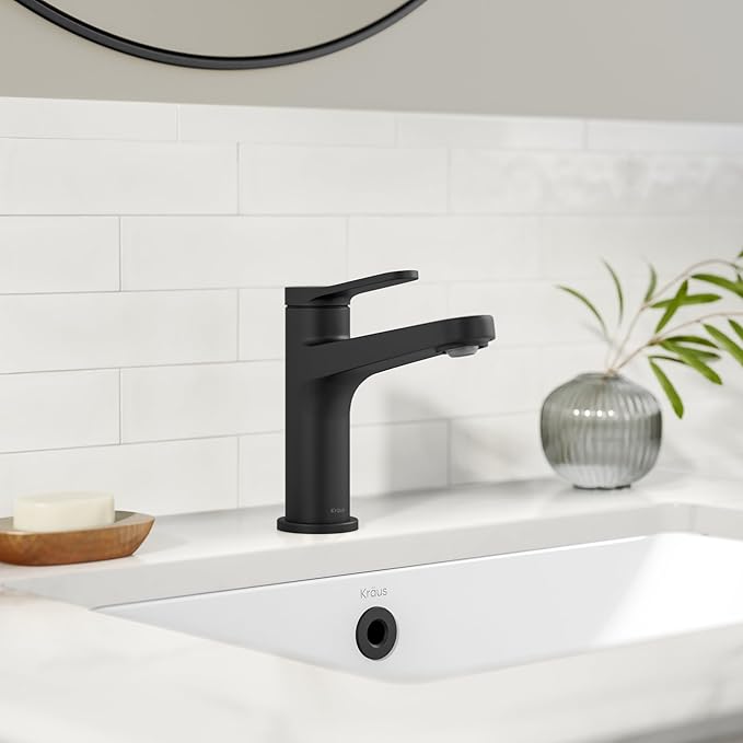 KRAUS Indy Bathroom Faucet in Matte Black with Single Handle, Pop Up Drain and Supply Lines, KBF-1411MB