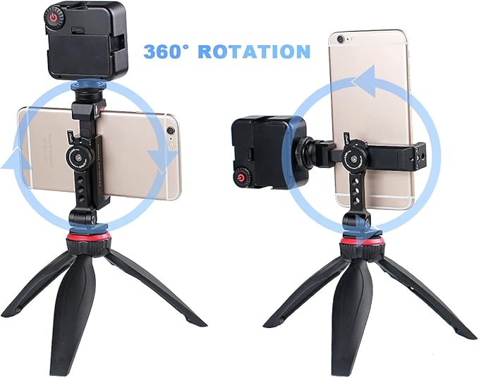 Arnarkok Metal Phone Tripod Mount with Rotatable Cold Shoe for Microphone Mount, Compatible with iPhone & Android, Universal Tripod Adapter for Vlogging, Cell Phone Holder, Youtube, Video Creators Rig