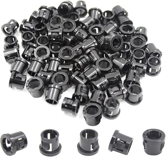 EASYEAH 5/16"(8mm) Black Snap-in Knockout Insulating Bushing Grommets, Plastic Cable Hole Grommets for Wiring, Round Nylon Snap in Locking Electrical Wire Cord Hose & Tubing Bushings Grommets, 70pcs