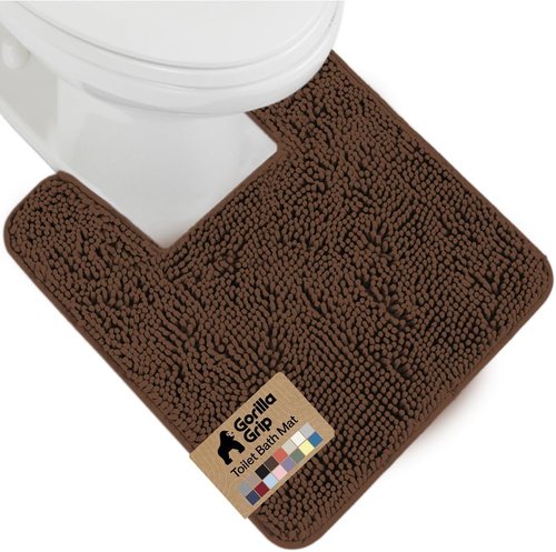 Gorilla Grip Plush Bath Rug Mat - Absorbent Shaggy Chenille for Square Toilet Base | Machine Washable, Soft Microfiber, Brown