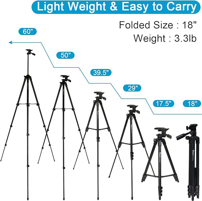 Endurax 60" Phone Tripod for Canon Camera Stand with Universal Phone Mount & Remote Shutter Max Load 6.6 lb