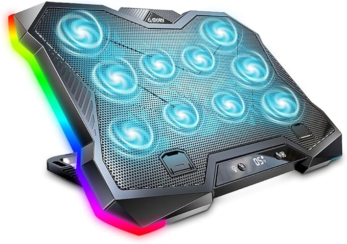 G-STORY Gaming Laptop Cooling Pad, Laptop Cooler with 10 Powerful Turbo Fans for 12-18 Inch Computer Notebook, 1 USB Port, 8 Height Adjustable Cooling Fan Stand