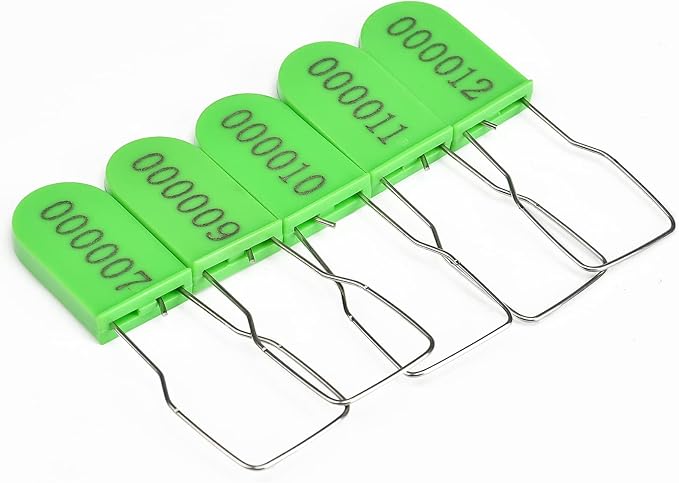 LeadSeals 50PCS Plastic Padlock Security Seals Metal Wire Padlocks Electric Meter Lockout Tags Self-Locking Numbered Anti Tamper Seal Lock Green
