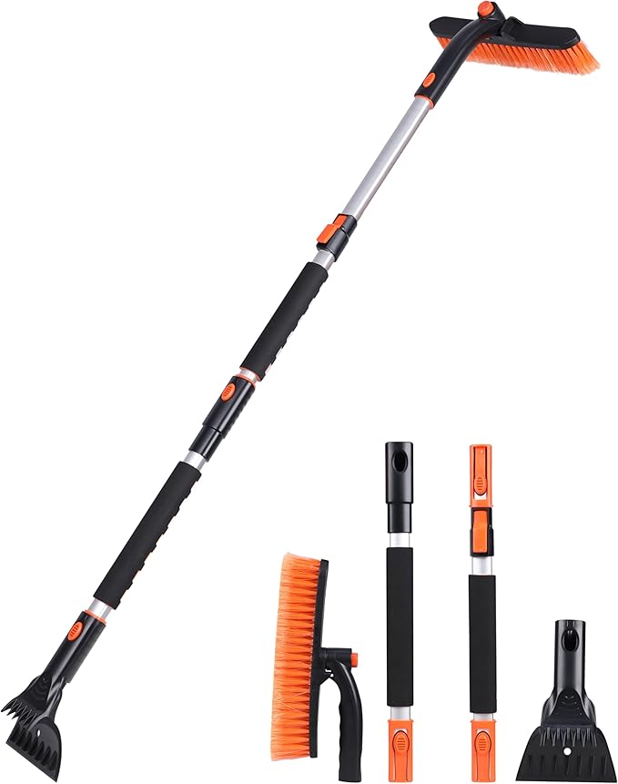 EcoNour 53â³ 3 in 1 Extendable Snow Brush with Ice Scraper for Car Windshield | 360Â° Pivoting Long Snow Brush for SUV, Truck, and Car | Winter Car Accessories