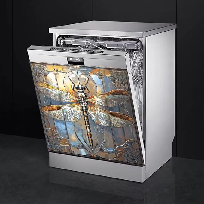 Artistic Dragonfly Dishwasher Magnet Door Cover Sheet 23x26 Inch Dishwasher Magnets Decal Art Refrigerator Magnetic Sticker Kitchen Decor