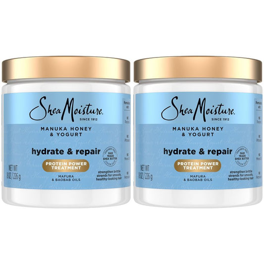 Shea Moisture Hair Mask 2-Pack, Manuka Honey & Yogurt Hydrate & Repair Protein Power Treatment, Deep Conditioner for Dry, Damaged Hair, 8 Oz Ea