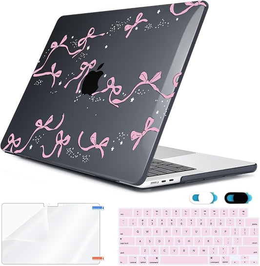 HOHAIYOO Compatible with MacBook Air 13.6 inch Case 2026 2025 2024-2022 Release M5 A3449 M4 A3240 M3 A3113 M2 A2681 with Touch ID, Hard Shell Case&Keyboard Cover&Screen Protector&Webcam Cover, Bows-b