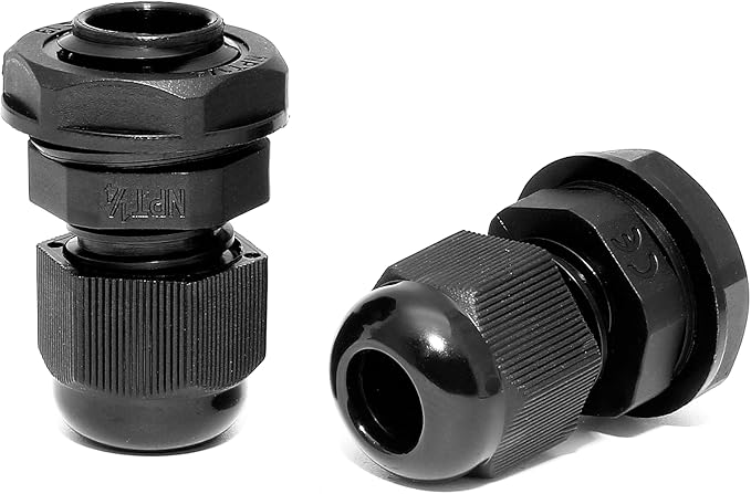 Bonsicoky 10 Pcs 1/4" NPT Nylon Cable Glands, IP68 Waterproof Adjustable Cord Grip Cable Connector Strain Relief Wire Protectors for 4-6mm Cable Diameter, Black