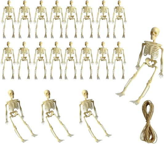 Skiennix Mini Skeletons - 20 Pcs Posable Halloween Figurines | 6" Plastic Decorations for Parties