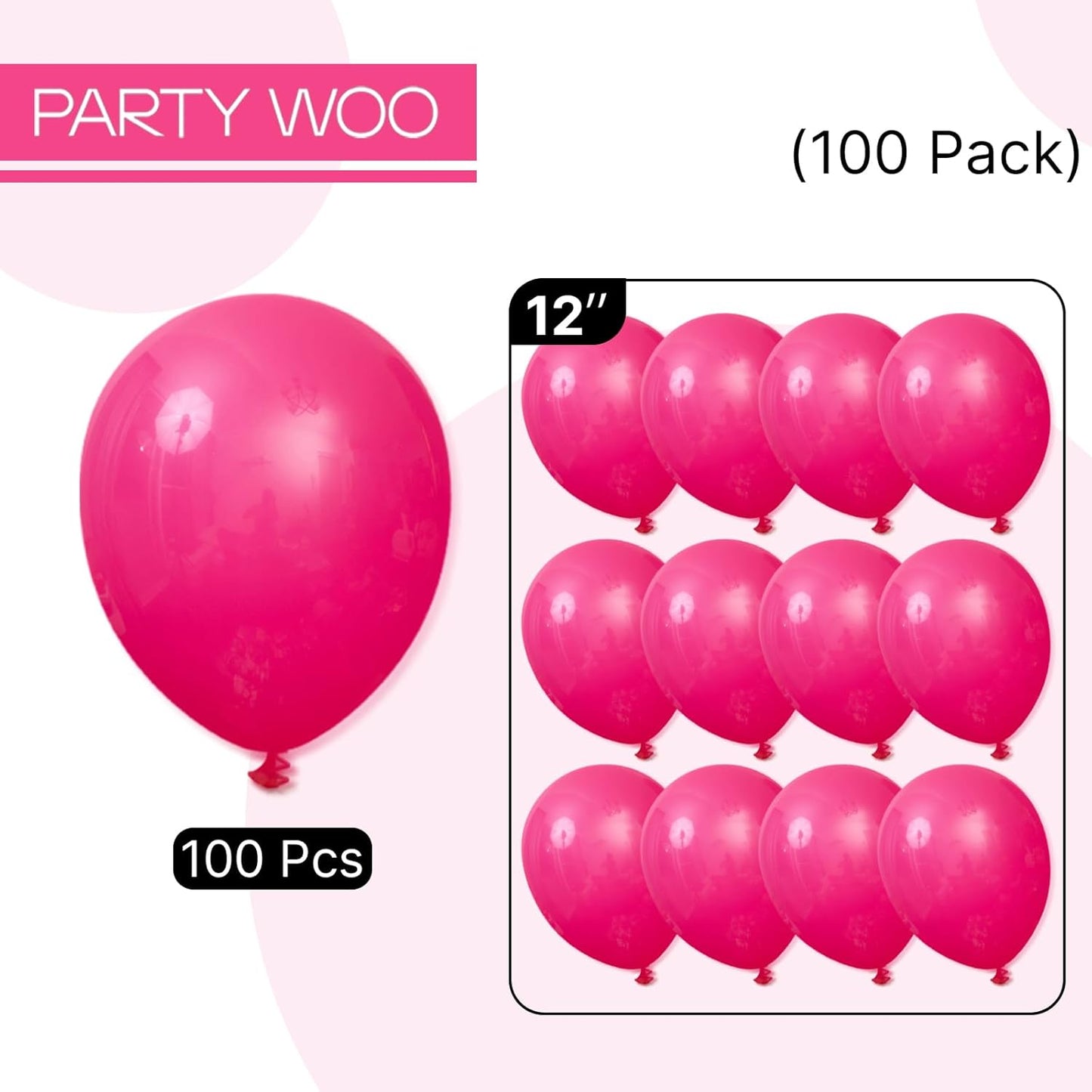 PartyWoo Hot Pink Balloons - 100pcs 12 Inch Magenta Fuchsia Balloons for Celebrations