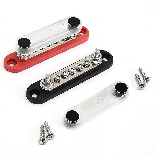 ZJTBLL 150A 12V Power Distribution Block with 2 x 1/4" (M6) Studs + 5 x M4 (#8) Screws Max 150A 48V DC 300V AC for Automotive Car Marine Truck Boat
