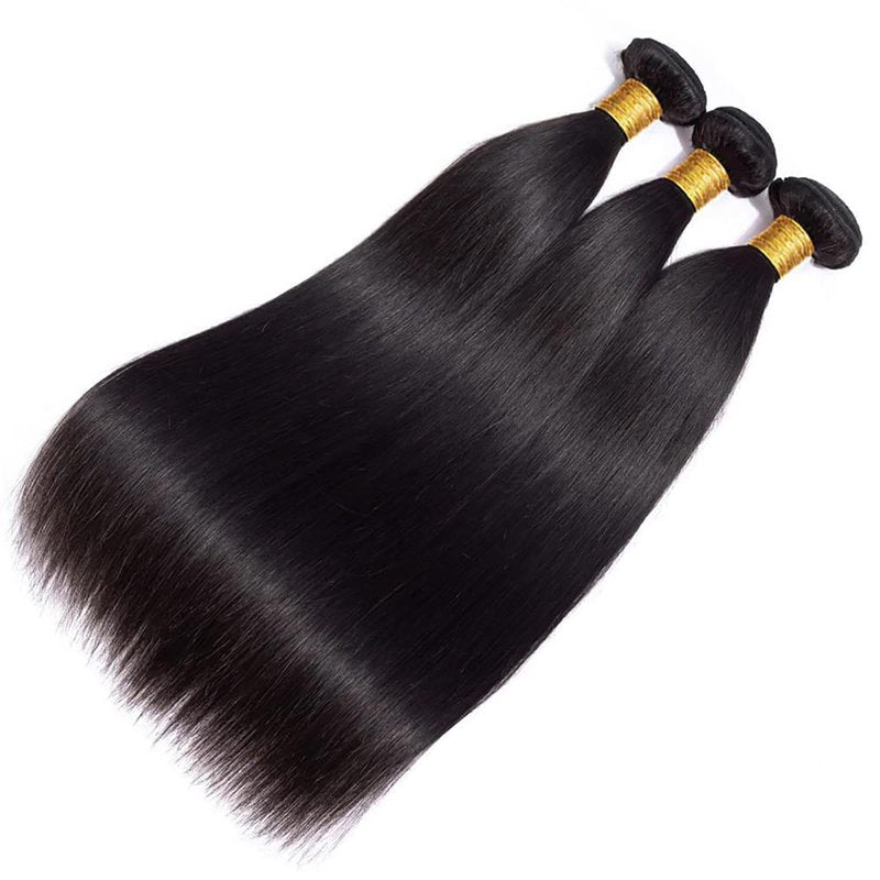 Straight Bundles Human Hair 14 16 18 Inch Deals Brazilian Weave 100% Unprocessed Virgin Remy Double Machine Weft Human Hair 3 Bundles Straight Natural Color