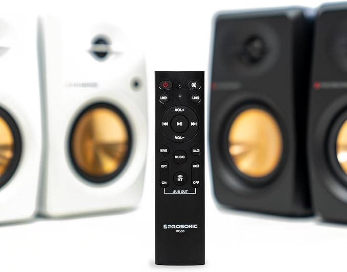 Prosonic BT30 White Bookshelf Speakers - Active Bluetooth 5.3 Powered Studio Monitors, 80W Desktop Computer Audio System with Optical/Coaxial/Aux for Turntable, Home Theater, TV & PC
