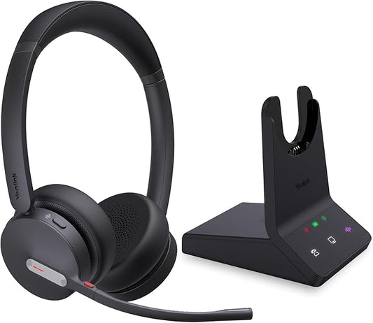 Yealink WH64 Dual UC DECT & Bluetooth Wireless Headset, 606ft Range,Zoom Certified, On Ear Work Headphones with 3X Noise Cancelling Mic, 32 Talk Time, Office Desk IP Phone, PC,Computer