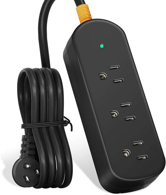 Covozon 6ft Extension Cord, 3 Outlets Small Power Strip, Mountable Power Strip Weatherproof for Home, Outdoor, Travel.