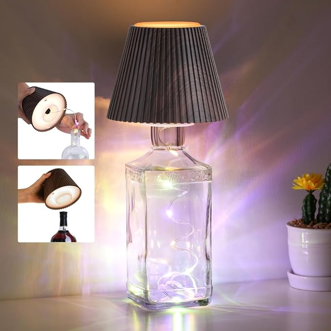 WILIT Wireless Bottle Lamp for Bar Decor, 3-Level Brightness Lampshades for Table Lamps, RGB Bottle Light for Bedroom, Table Decor for Living Room, Cute Night Light for Women Gifts