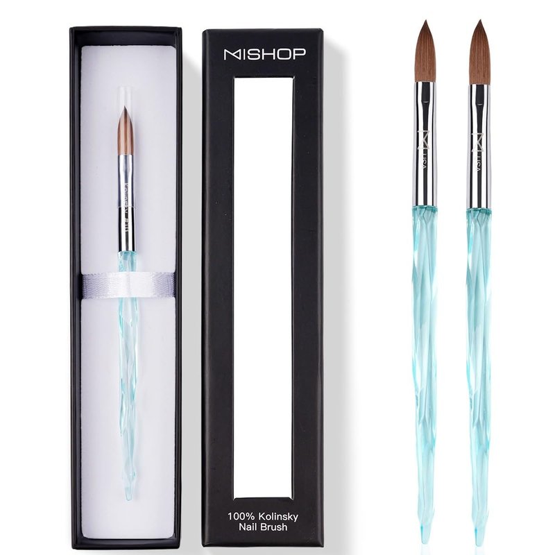 M ProK 100% Kolinsky Acrylic Nail Brush – Professional Nail Brush for Acrylic Application with Crystal Blue Handle – Handcrafted Salon Quality Tool (Size #16)