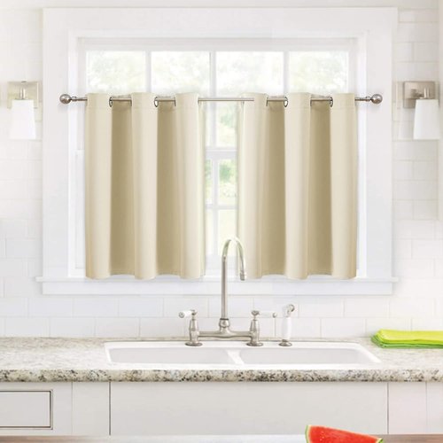 ChrisDowa Small Window Curtains - Grommet Short Thermal Insulated Room Darkening Panels (Beige, 36 x 24 Inch)