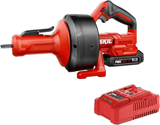 SKIL PWR CORE 12/20V Cordless Power Snake Drain Cleaner Kit, Includes 12V 2.0Ah Lithium Battery & 20V Charger - AU0225D-11