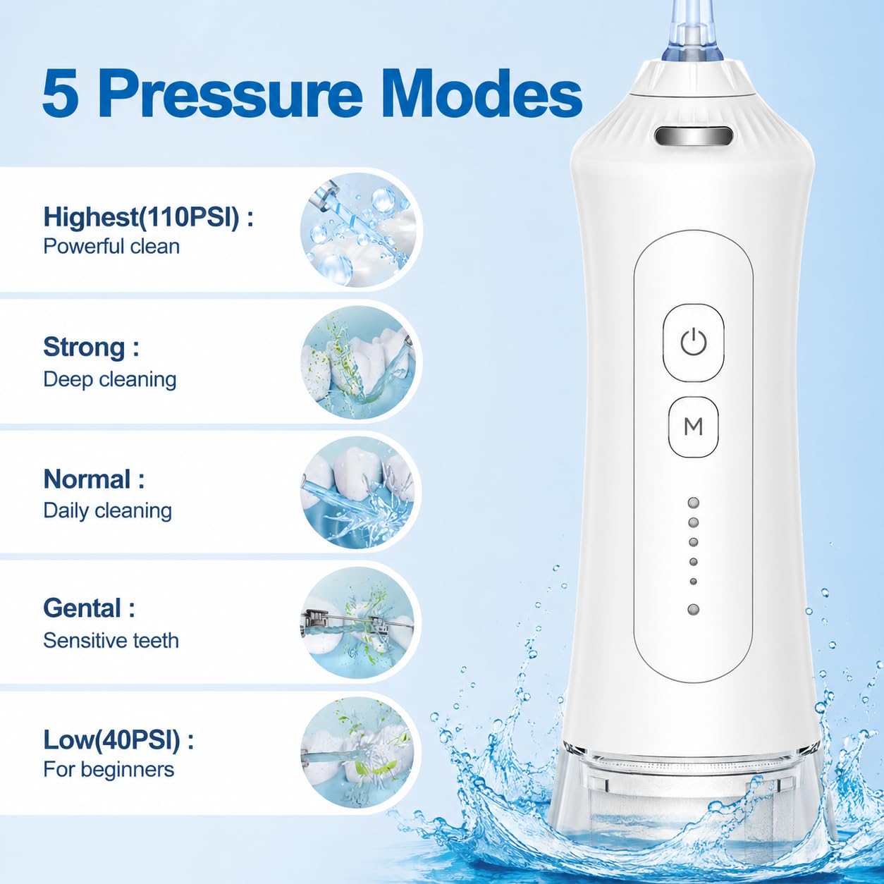 Cordless Water Flosser, 5 Modes, 300ML Tank, IPX7 Waterproof