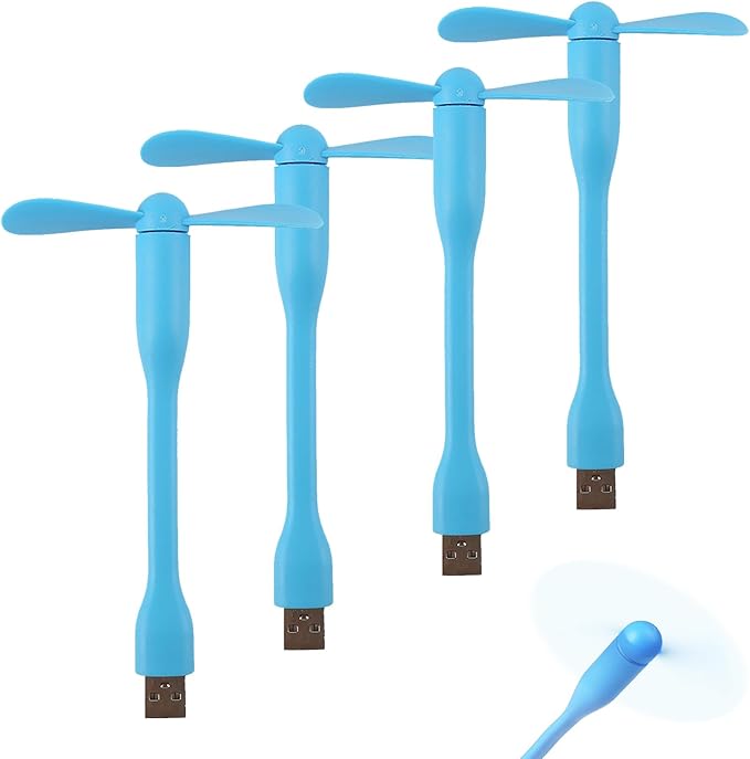 Soseelnee Mini USB Fan, Portable Pocket Fan USB-A Powered Little Cooler, Quiet Operation, for Home Office Car Outdoor Travel- 4 Pack (Blue)