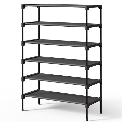 Kitsure Shoe Rack - Non-Woven Shoe Rack Shelf, Shoe Organizer for Closet, Entryway, Garage & Corridor, Stackable Shoe Shelves, 27.5" Wide - 6 Tier, Black