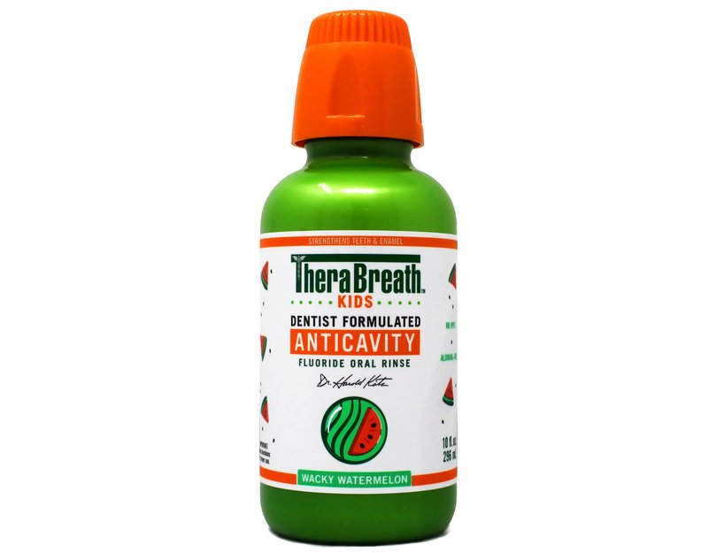 TheraBreath Kids Mouthwash with Fluoride, Organic Strawberry Splash, Anticavity, 10 fl oz & TheraBreath Kids Mouthwash with Fluoride, Organic Wacky Watermelon, Anticavity, 10 fl oz