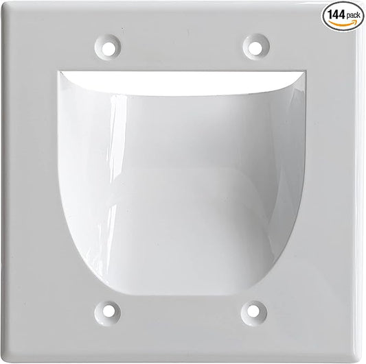 BestMounts - 144 Pack In Wall Cable Management TV Cord Hider for Wall Mounted TV - Recessed Wall Plates Cable Pass Through - Dual Gang Behind Wall Cable Management up to 8-10 Low Voltage Cords