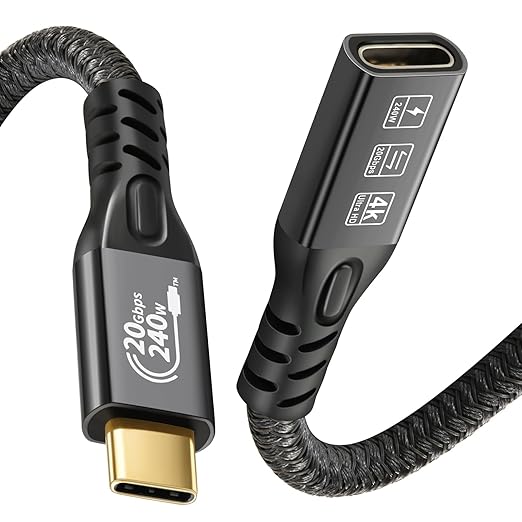 20Gbps USB C 3.2 Extension Cable, USBC 3.2 Gen2 Type-c Male to Female Extender Cable Ultra HD 4K@60Hz 240W Charging 20Gbps Data Transfer Compatible with External SSD eGPU (Extension 20G 240W-1M)