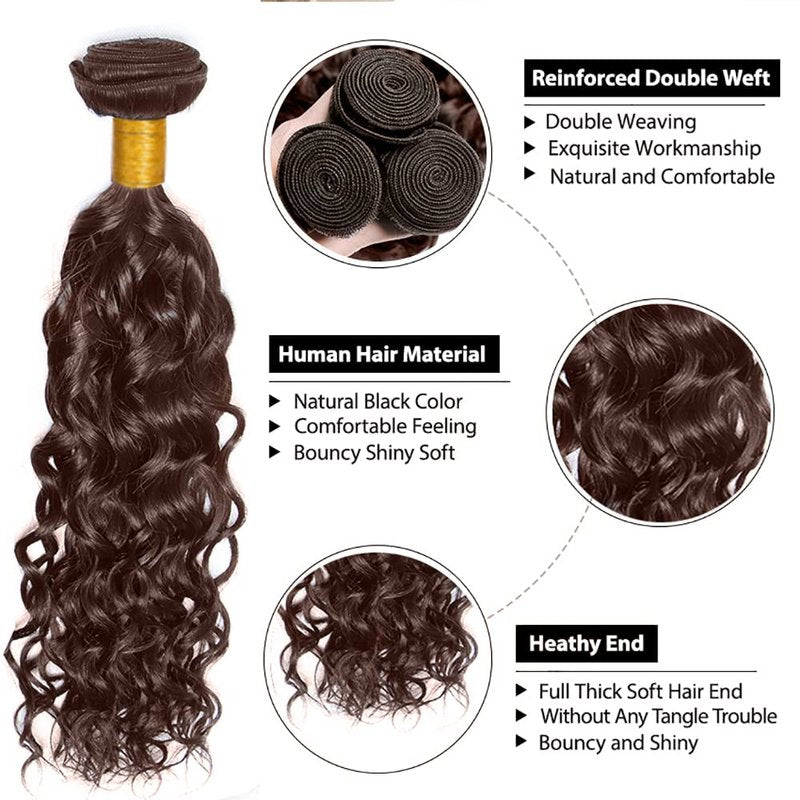 #4 Chocolate Human Hair Bundles Water Wave Bundles 16 16 16 Inch Brown Unprocessed Brazilian Virgin Hair 3 Bundle 50 Gram Per Bundle Deals Quick Weave Hair Extensions