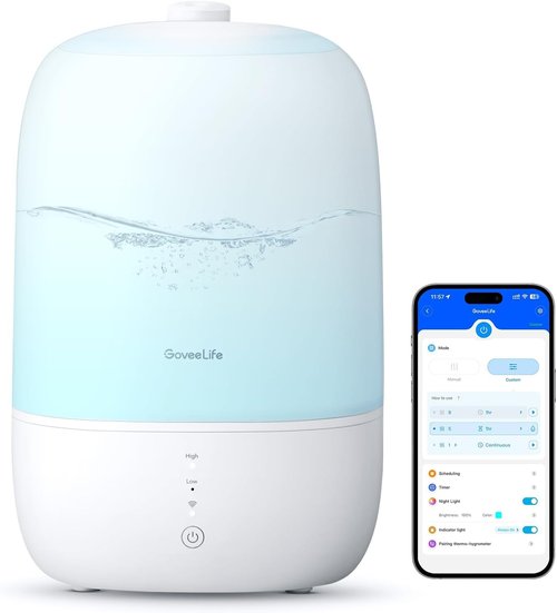 GoveeLife Smart Humidifier - 3L Top Fill Cool Mist with Essential Oil Diffuser & WiFi Control | Ideal for Home, Baby & Plants